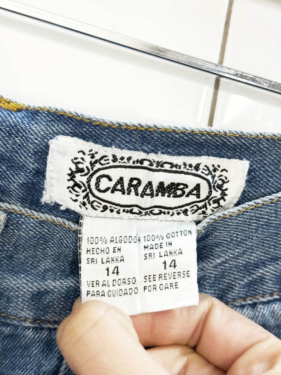 vintage caramba exposed button denim midi skirt - good market thrift store
