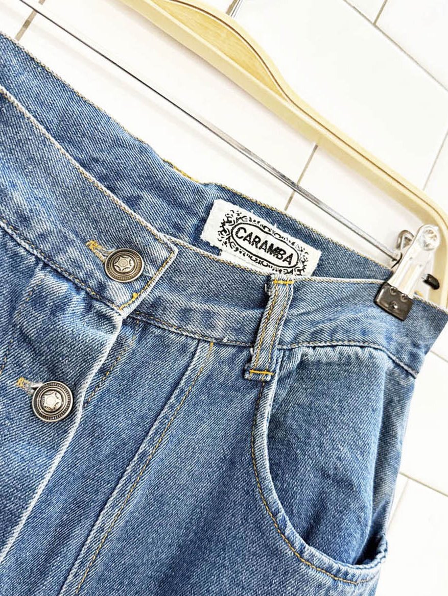 vintage caramba exposed button denim midi skirt - good market thrift store