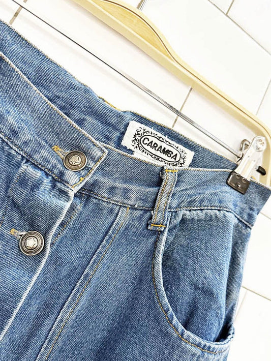 vintage caramba exposed button denim midi skirt - good market thrift store