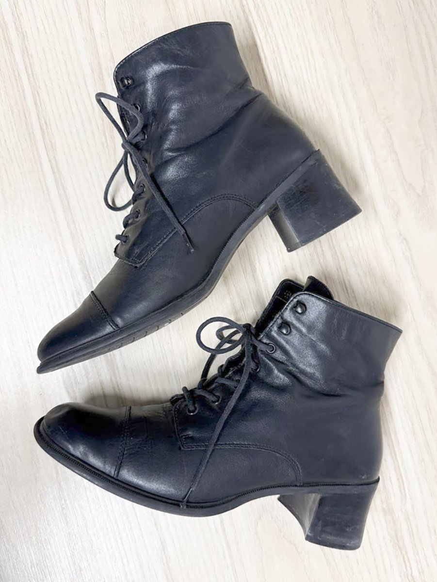vintage caressa leather lace up heeled boot | made in brazil - good market thrift store