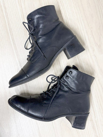 vintage caressa leather lace up heeled boot | made in brazil - good market thrift store