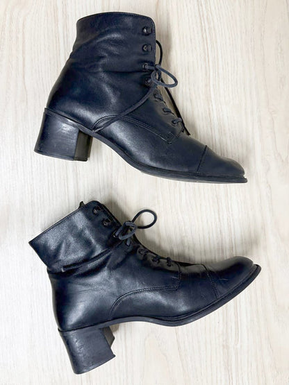 vintage caressa leather lace up heeled boot | made in brazil - good market thrift store