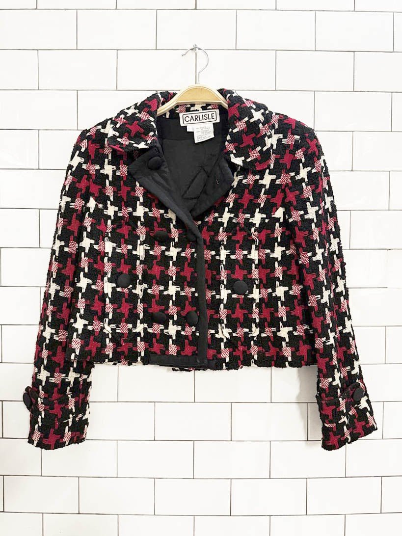 vintage carlisle wool - blend houndstooth box pleat cropped jacket - good market thrift store