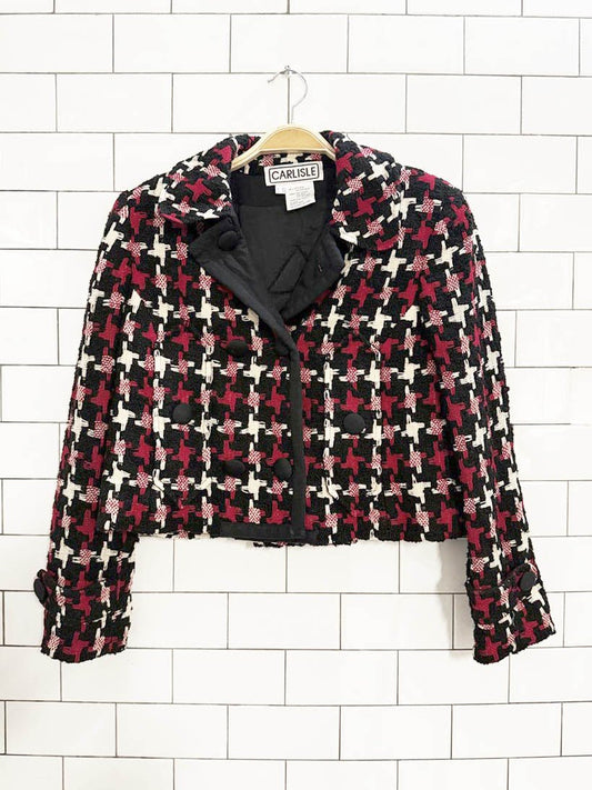 vintage carlisle wool - blend houndstooth box pleat cropped jacket - good market thrift store