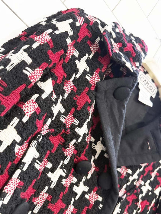 vintage carlisle wool - blend houndstooth box pleat cropped jacket - good market thrift store