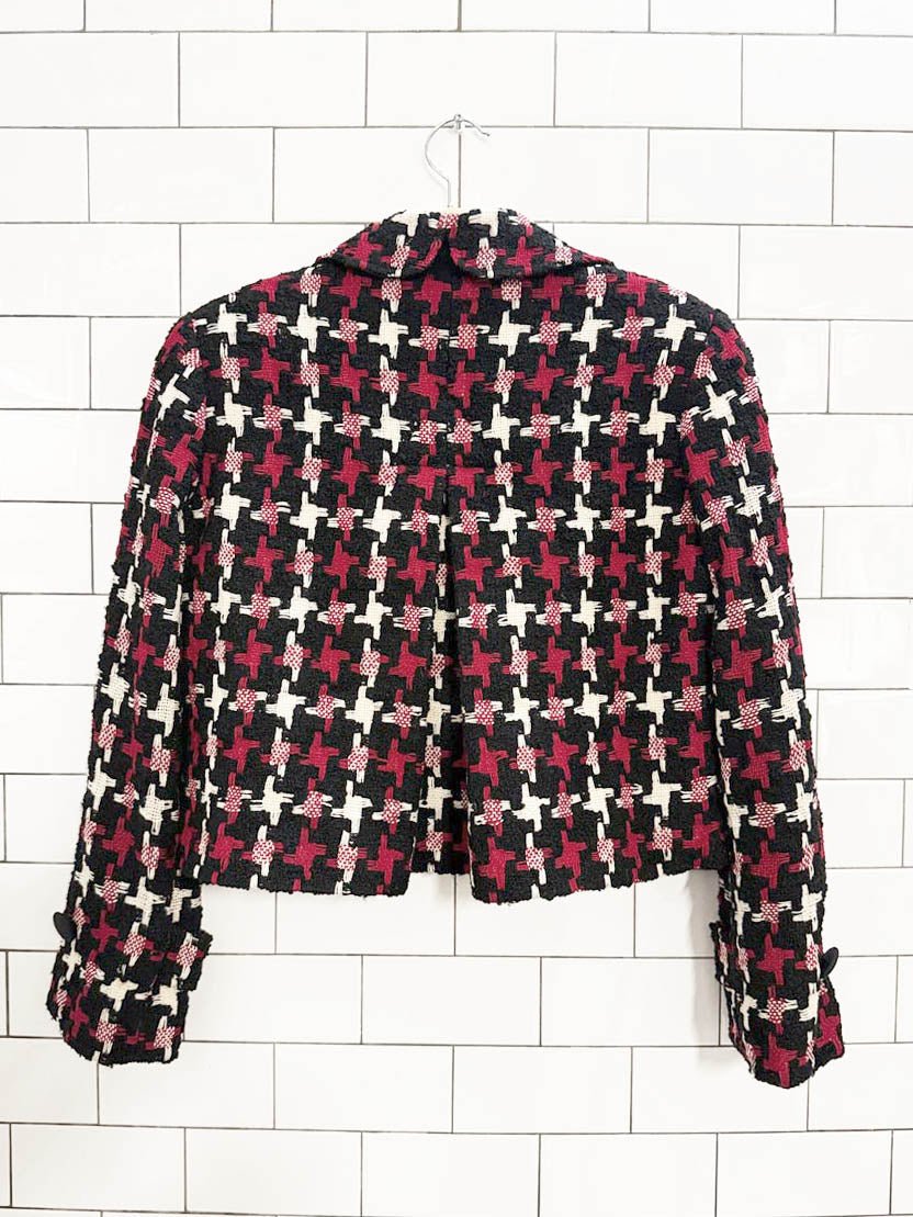 vintage carlisle wool - blend houndstooth box pleat cropped jacket - good market thrift store