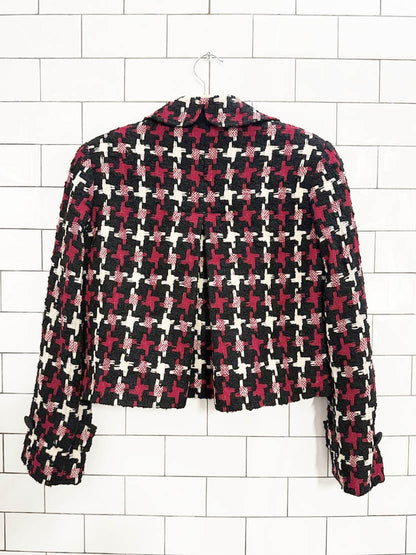 vintage carlisle wool - blend houndstooth box pleat cropped jacket - good market thrift store