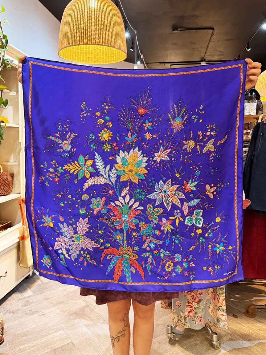 vintage carlyn 100% silk vibrant floral xl scarf | hand-rolled edge - good market thrift store