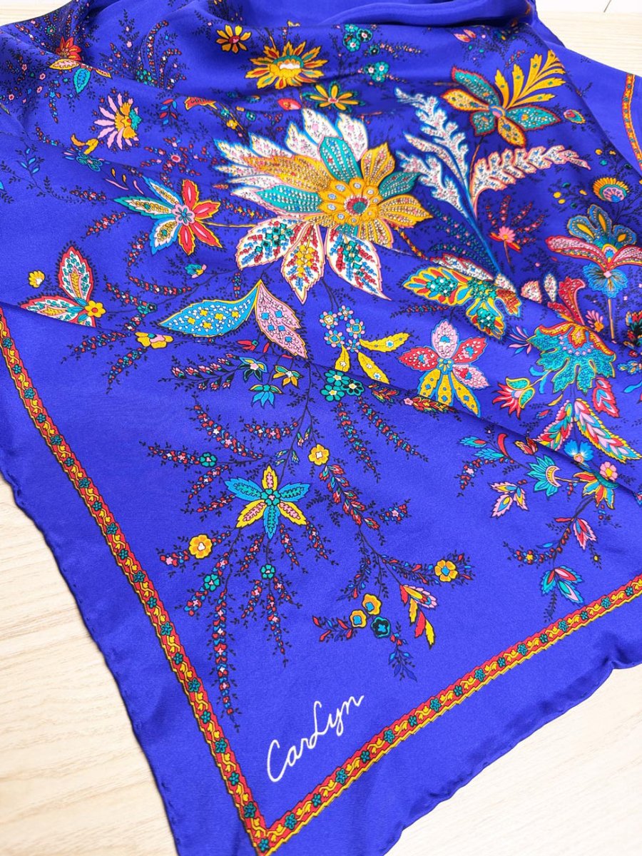 vintage carlyn 100% silk vibrant floral xl scarf | hand-rolled edge - good market thrift store