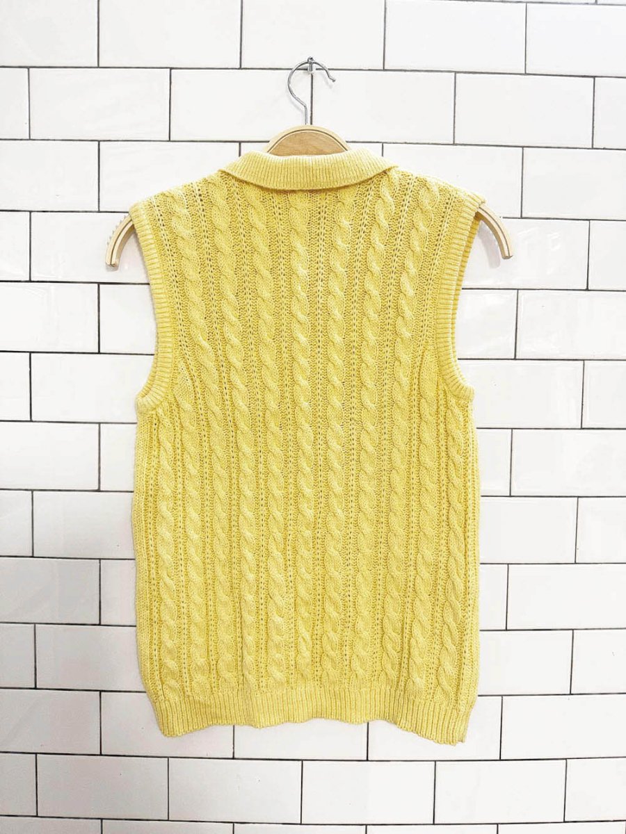 vintage carriage court butter yellow cable knit collared vest - good market thrift store