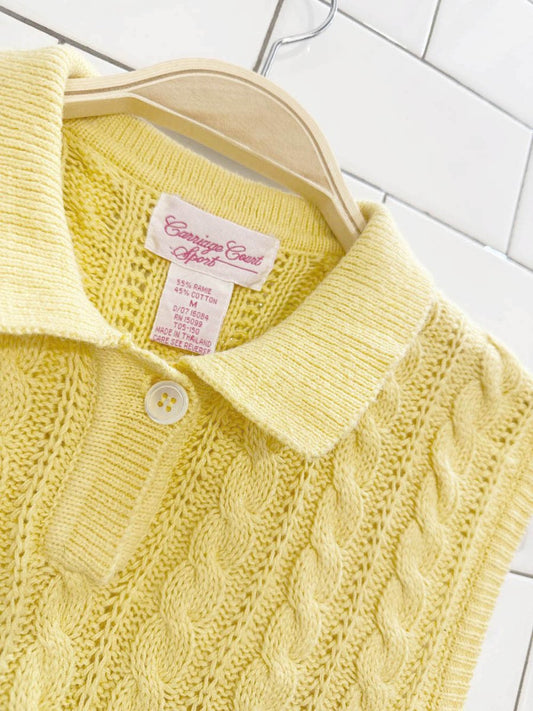 vintage carriage court butter yellow cable knit collared vest - good market thrift store