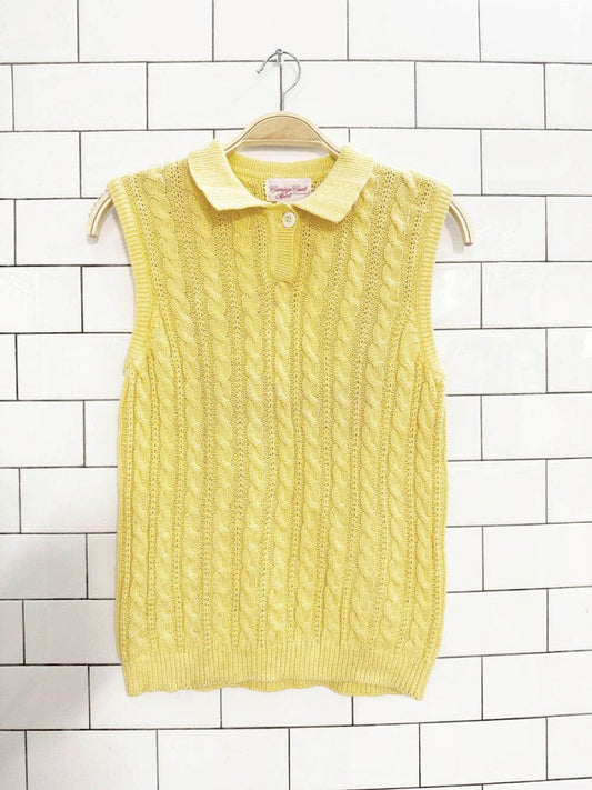 vintage carriage court butter yellow cable knit collared vest - good market thrift store