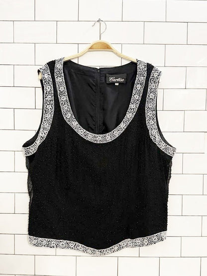 vintage cartise 100% silk beaded sleeveless top - good market thrift store