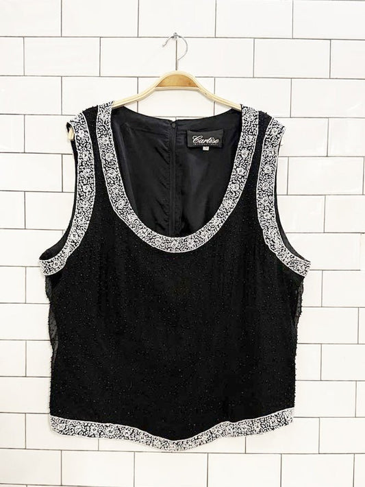 vintage cartise 100% silk beaded sleeveless top - good market thrift store