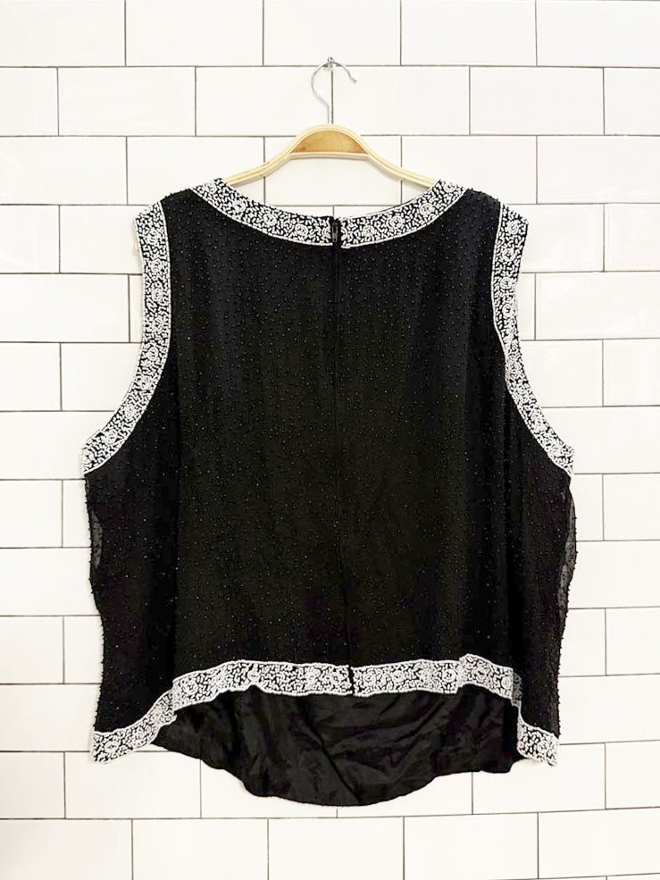 vintage cartise 100% silk beaded sleeveless top - good market thrift store