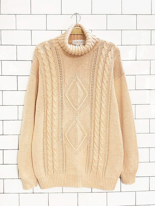 vintage casual corner chunky cable knit turtleneck sweater - good market thrift store