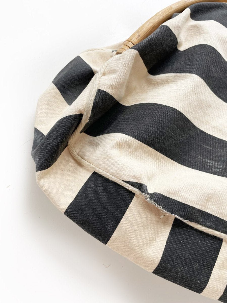 vintage casuelle bamboo handle nautical stripe cabana bag | leather buckle - good market thrift store