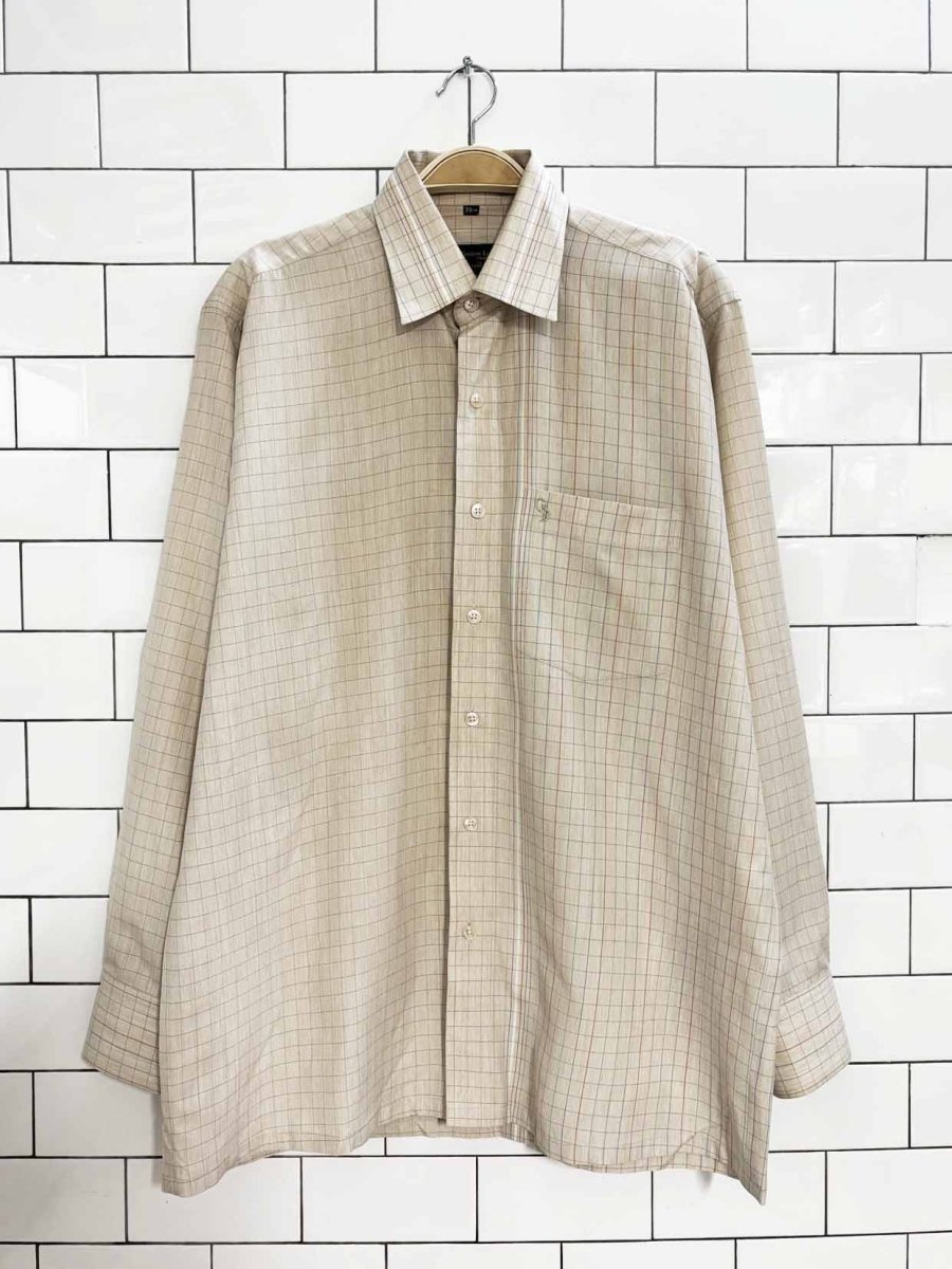 vintage charagh din silk gingham full button shirt - good market thrift store