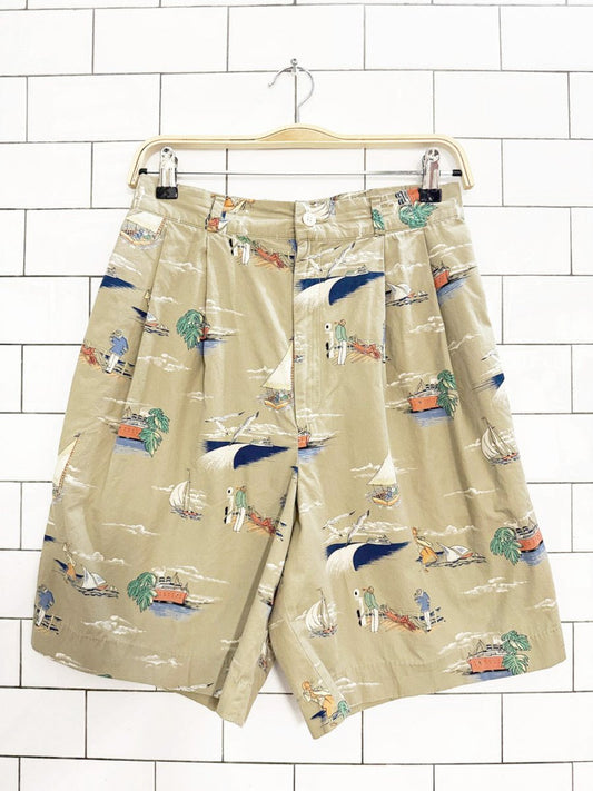 vintage charlie ann's pleated vacation sail boat trouser shorts | made in USA - good market thrift store