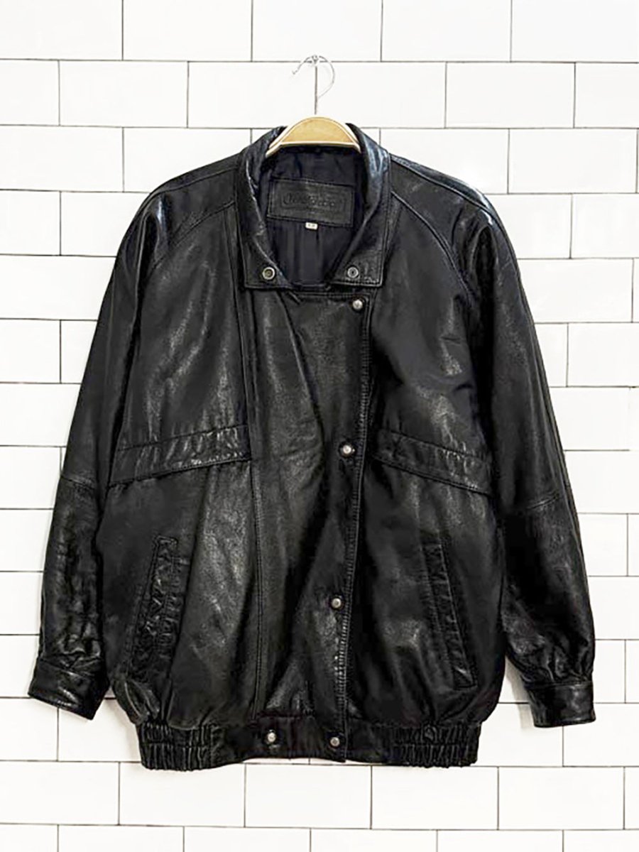 vintage charter collection soft leather snap button bomber jacket - good market thrift store