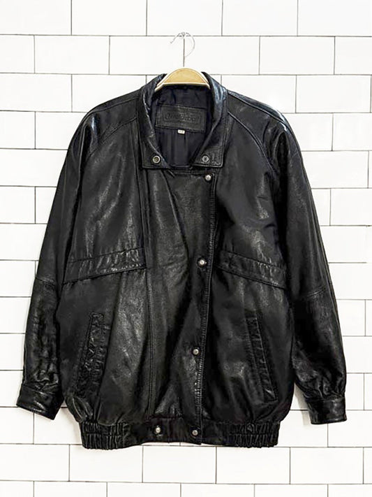 vintage charter collection soft leather snap button bomber jacket - good market thrift store