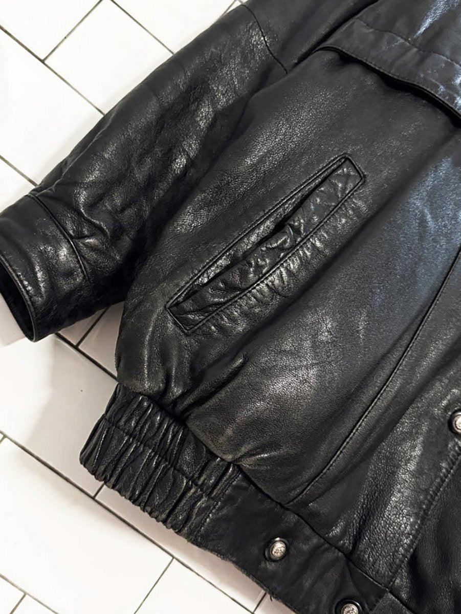 vintage charter collection soft leather snap button bomber jacket - good market thrift store
