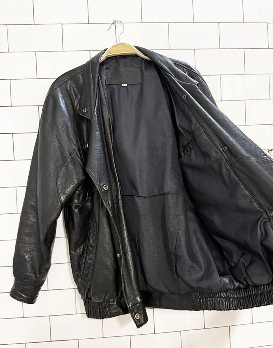 vintage charter collection soft leather snap button bomber jacket - good market thrift store