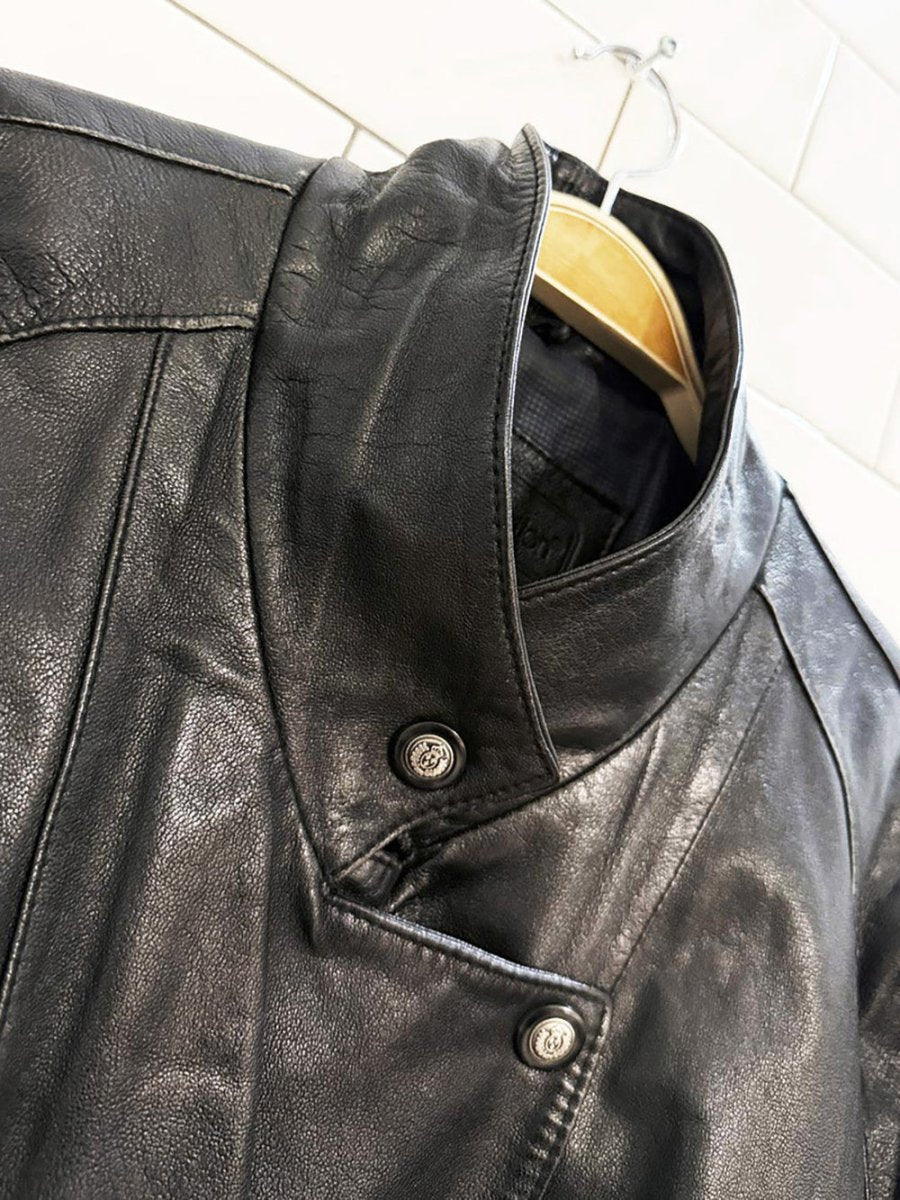 vintage charter collection soft leather snap button bomber jacket - good market thrift store