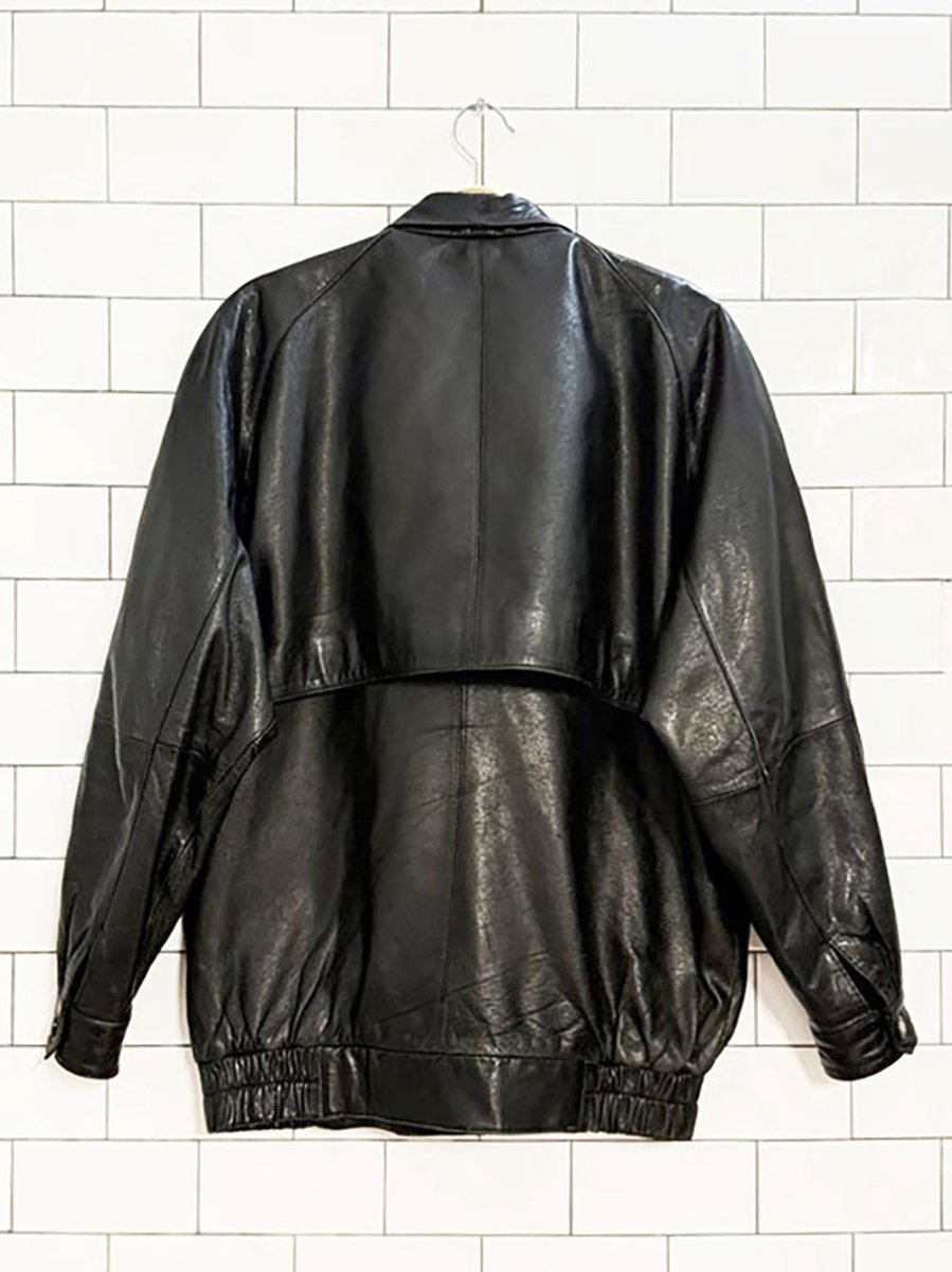 vintage charter collection soft leather snap button bomber jacket - good market thrift store