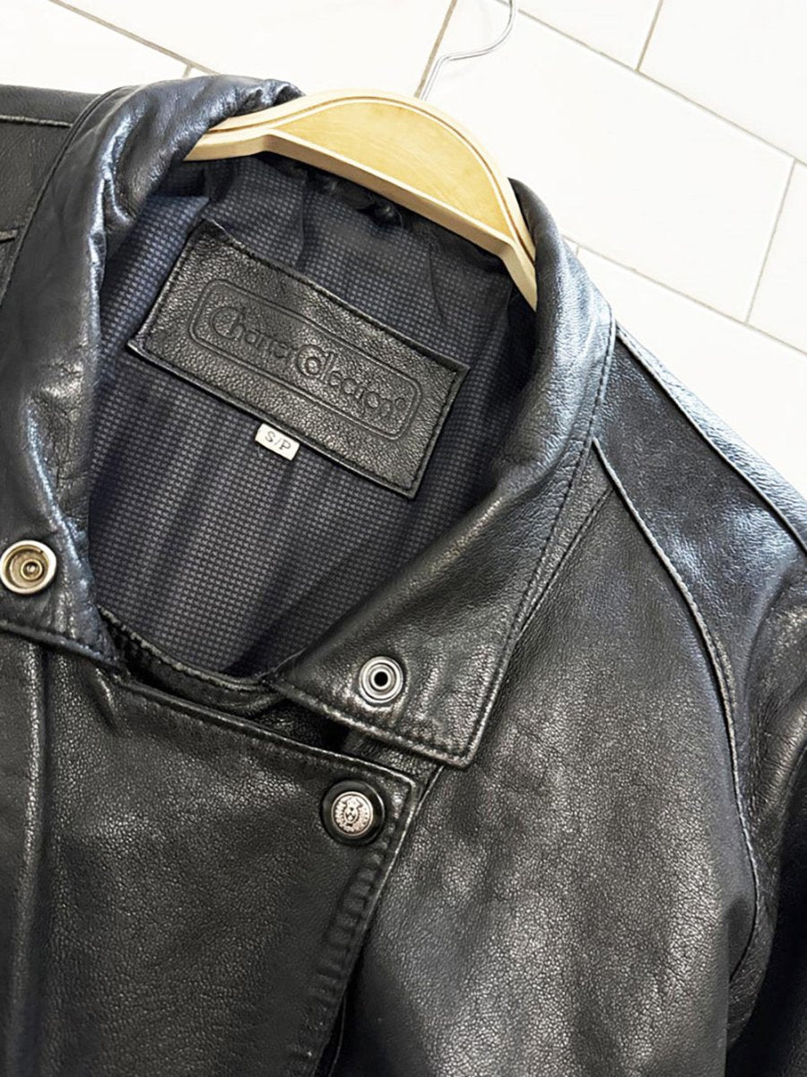 vintage charter collection soft leather snap button bomber jacket - good market thrift store