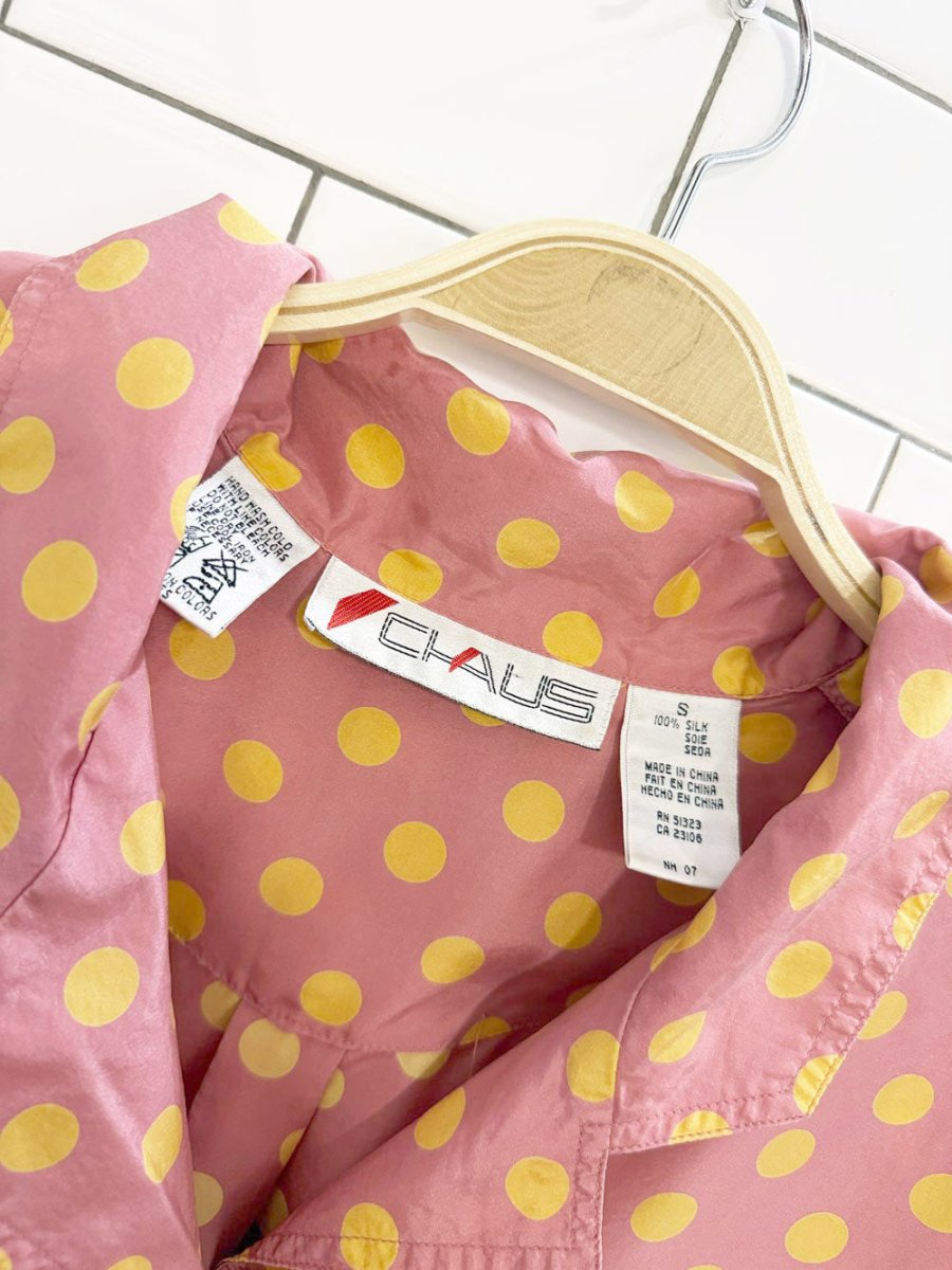 vintage chaus 100% silk polka dot full button blouse - good market thrift store