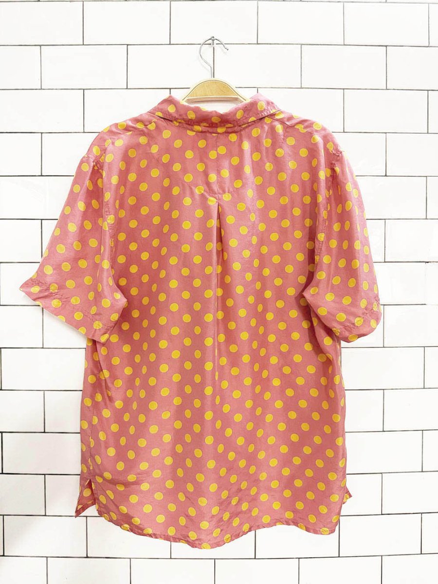 vintage chaus 100% silk polka dot full button blouse - good market thrift store