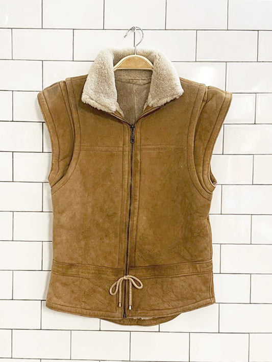 vintage chevignon shearling aviator drawstring vest - good market thrift store