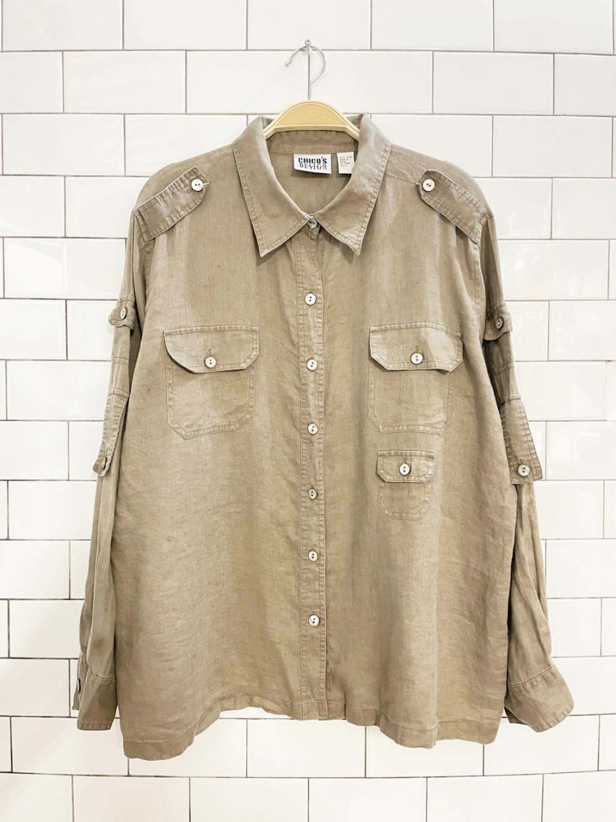 vintage chico's 100% linen relaxed utility shirt - good market thrift store