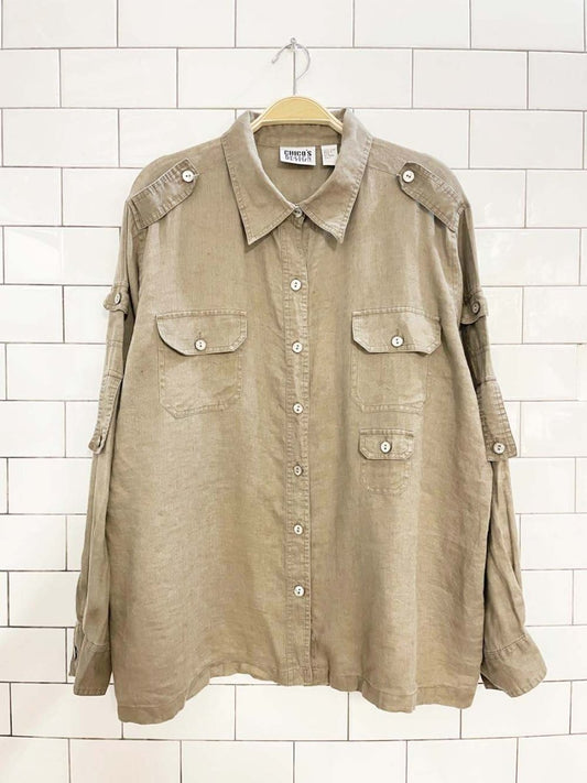 vintage chico's 100% linen relaxed utility shirt - good market thrift store