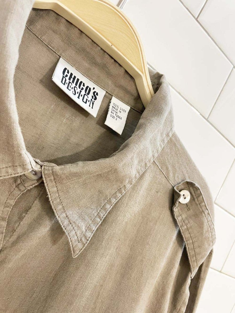 vintage chico's 100% linen relaxed utility shirt - good market thrift store