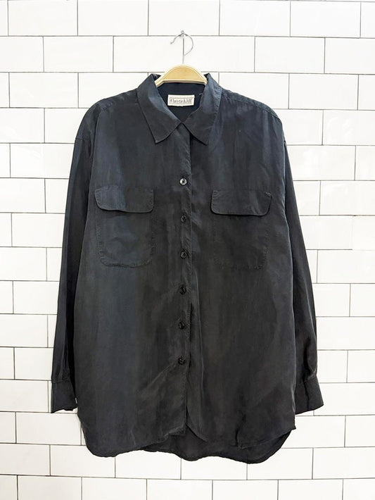 vintage christie & jill 100% silk double breast pocket shirt - good market thrift store