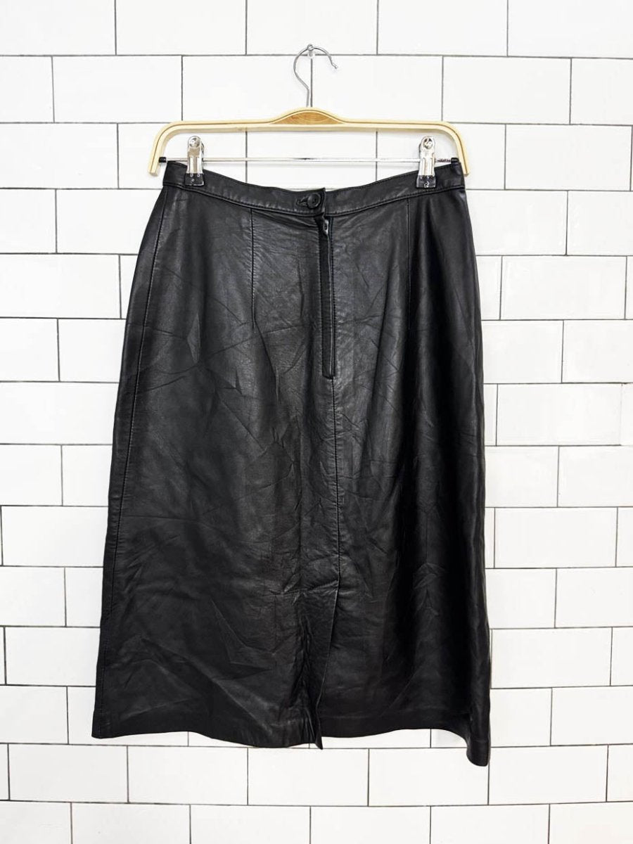 vintage christine gridley butter leather midi skirt | in skin of bath - good market thrift store