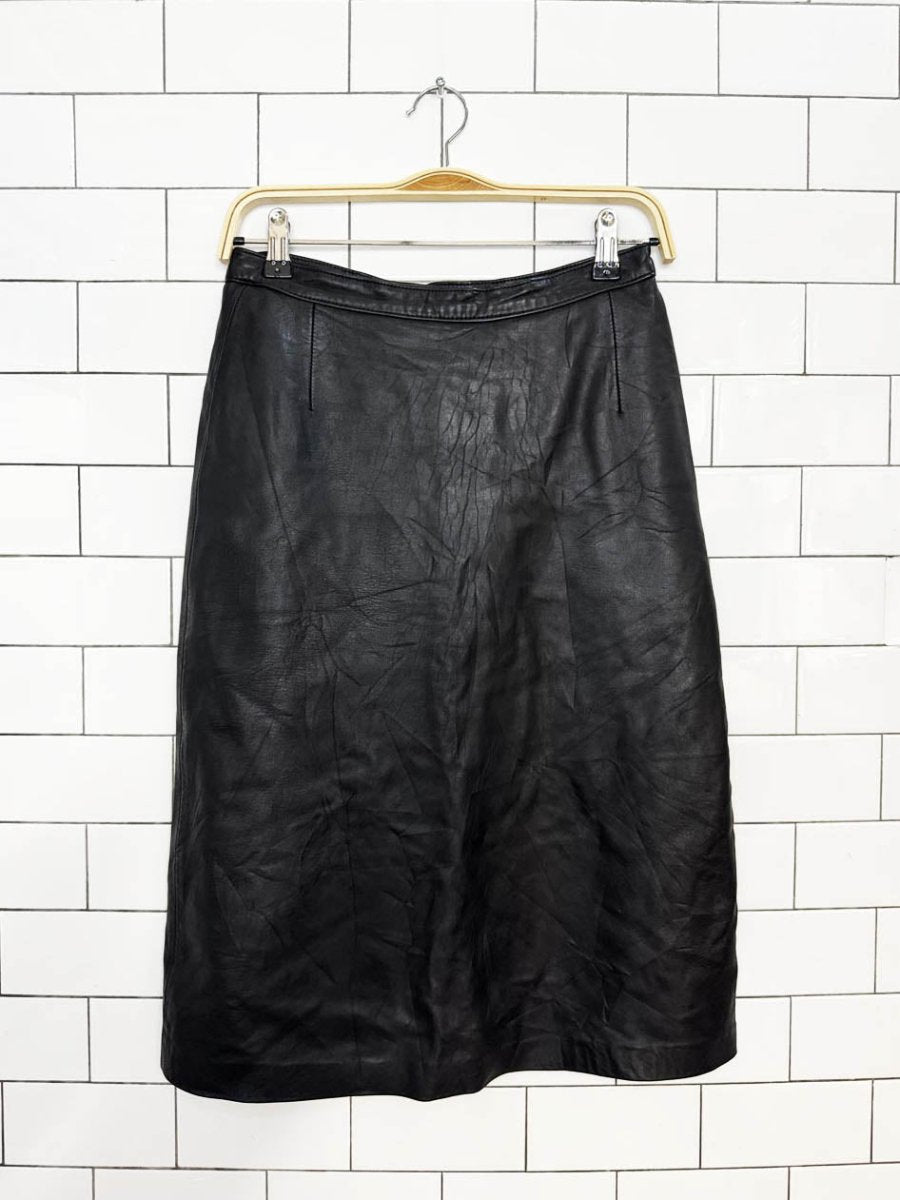 vintage christine gridley butter leather midi skirt | in skin of bath - good market thrift store