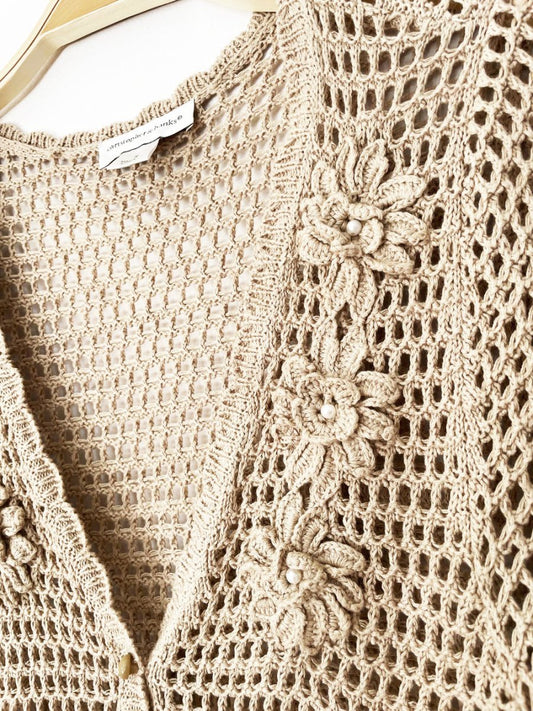 vintage christopher & banks floral crochet knit cardigan top - good market thrift store