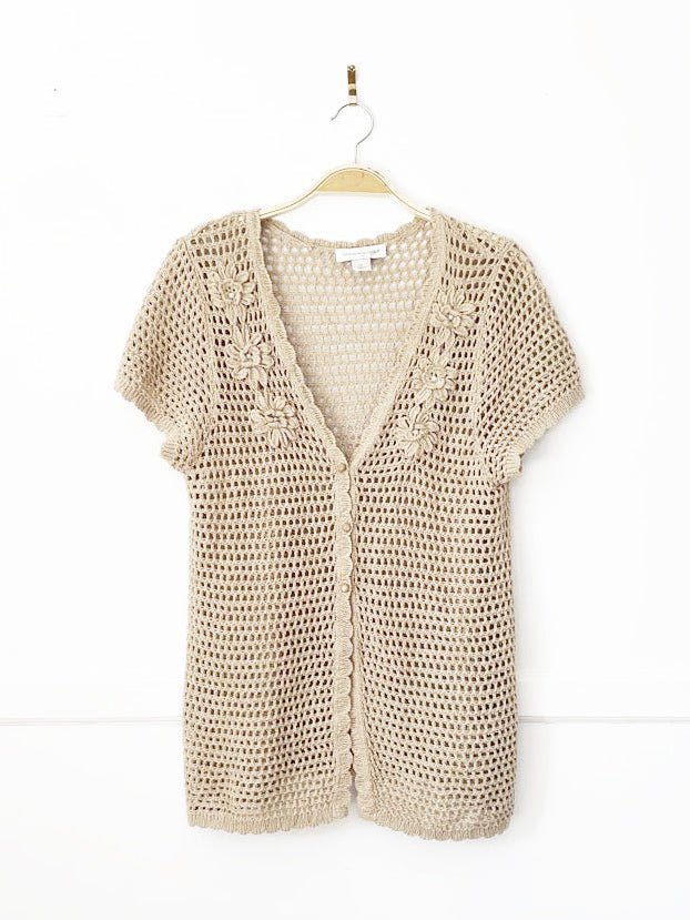 vintage christopher & banks floral crochet knit cardigan top - good market thrift store