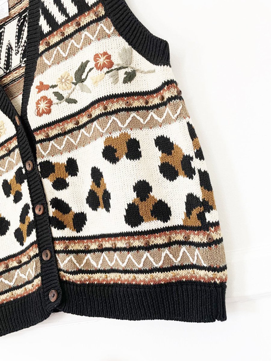 vintage christopher & banks hand-embroidered animal print knit vest - good market thrift store