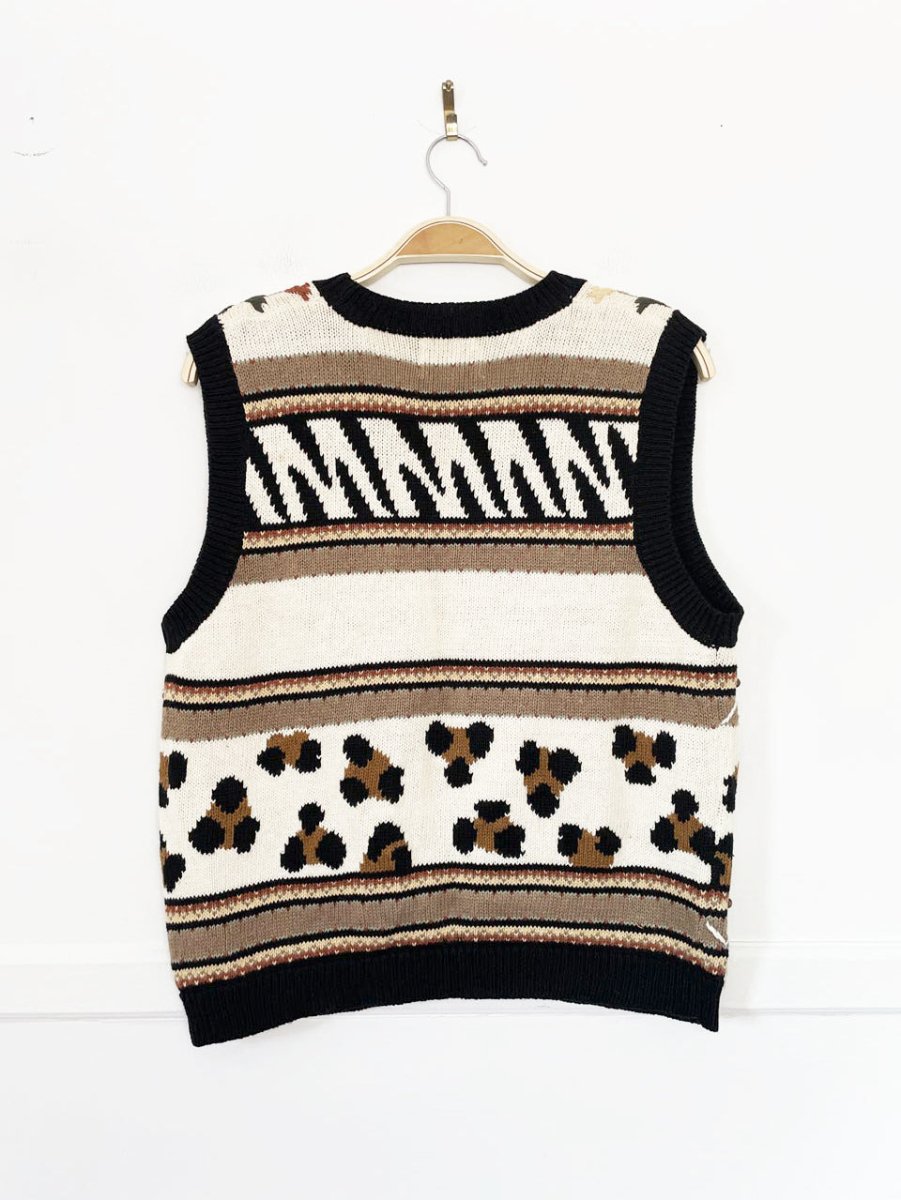 vintage christopher & banks hand-embroidered animal print knit vest - good market thrift store