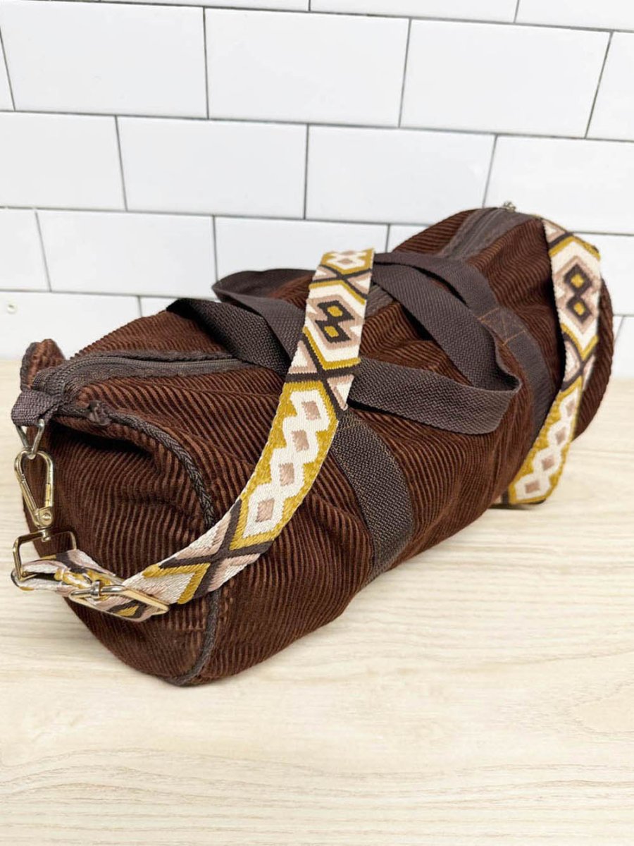 vintage chunky cord duffle bag with boho woven strap - good market thrift store