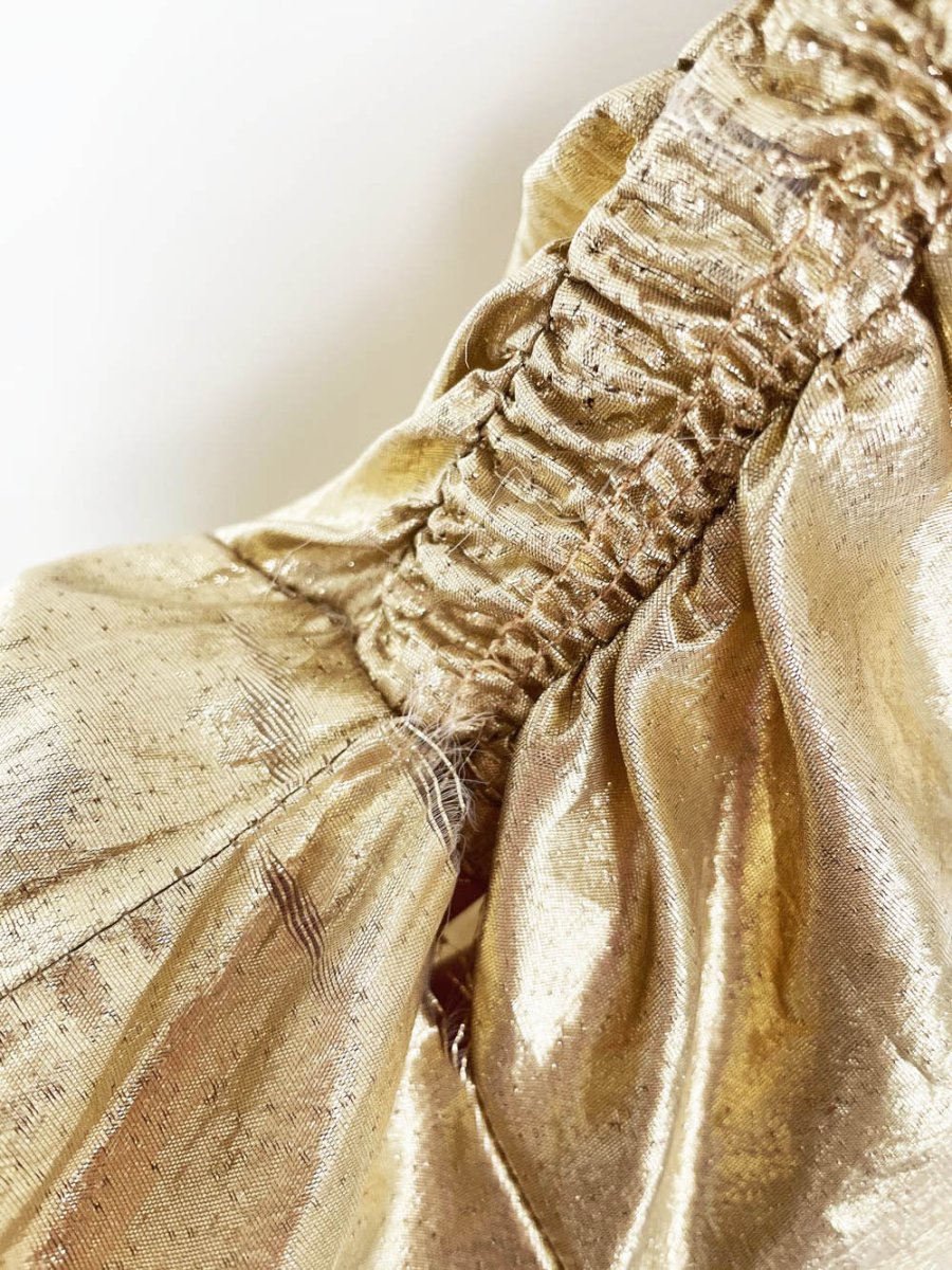 vintage clues 80s gold lamé ruched party dress | new york | paris - good market thrift store