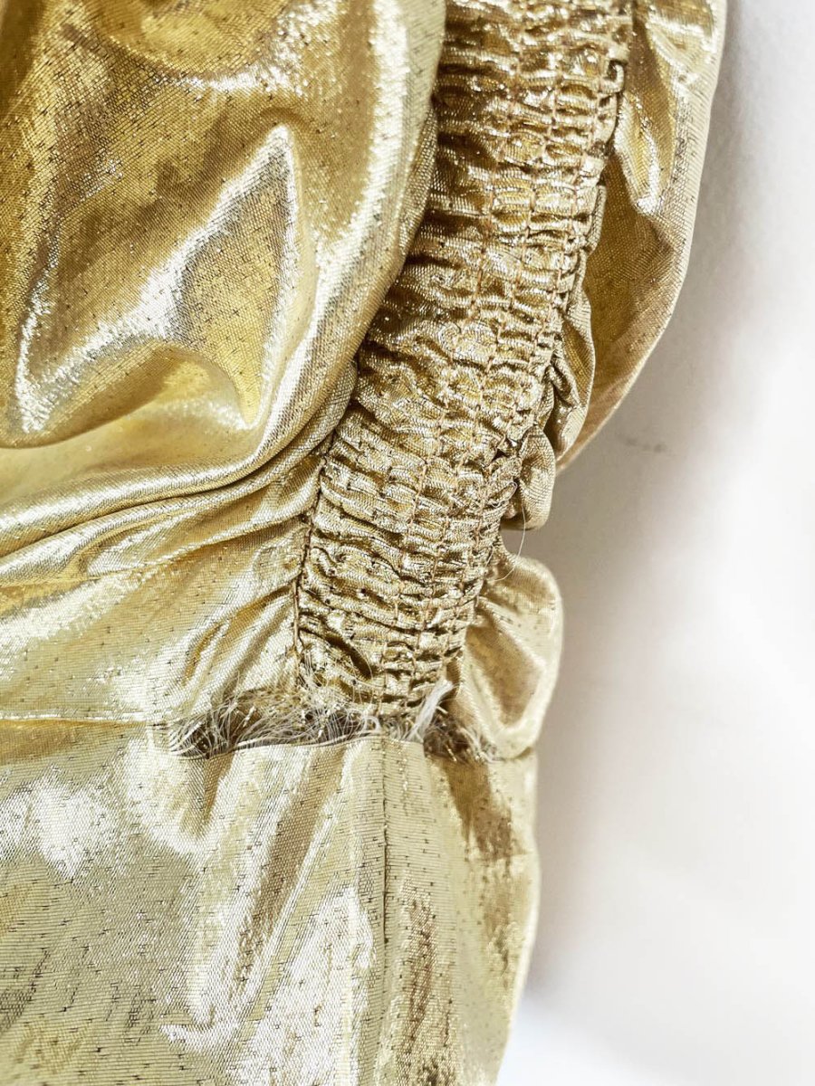 vintage clues 80s gold lamé ruched party dress | new york | paris - good market thrift store