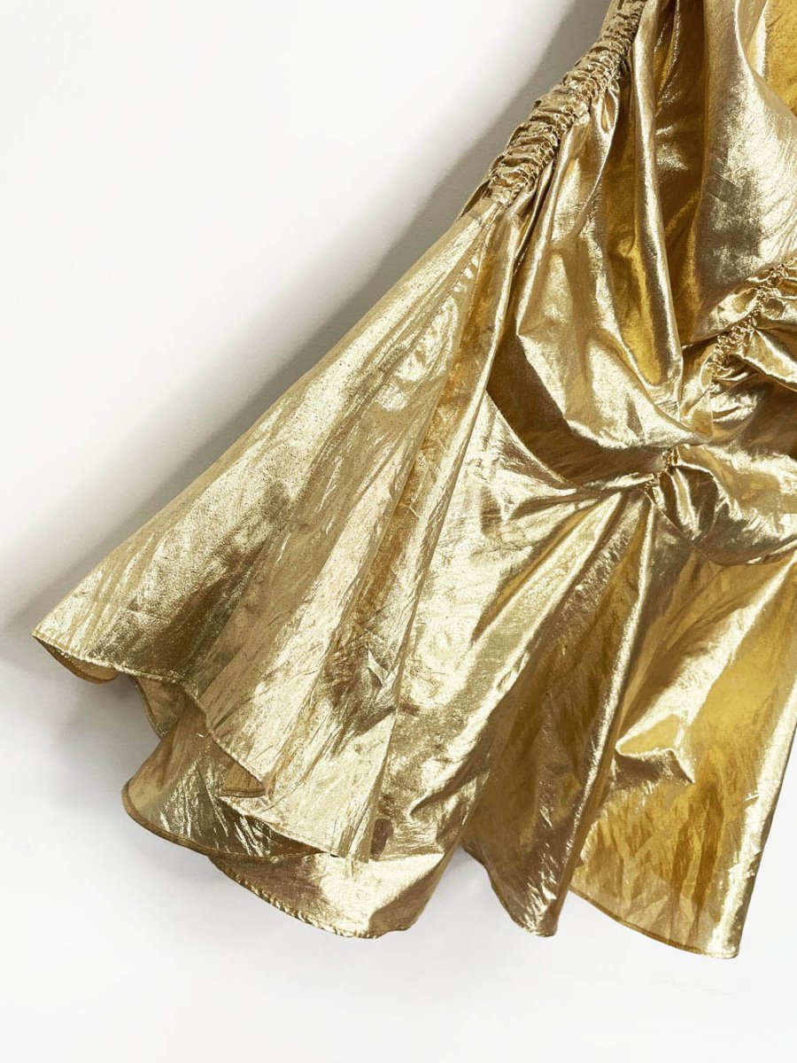 vintage clues 80s gold lamé ruched party dress | new york | paris - good market thrift store