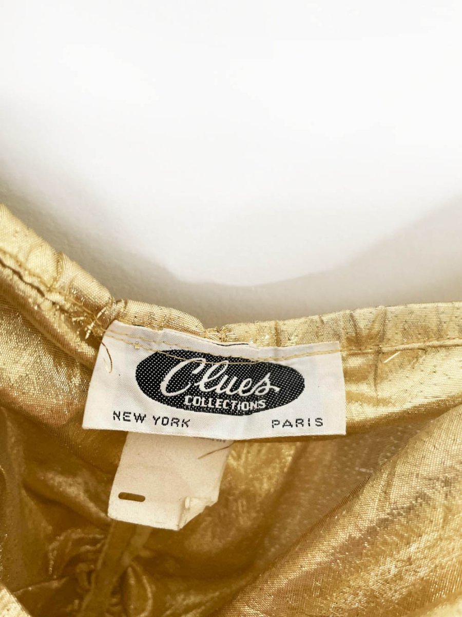 vintage clues 80s gold lamé ruched party dress | new york | paris - good market thrift store