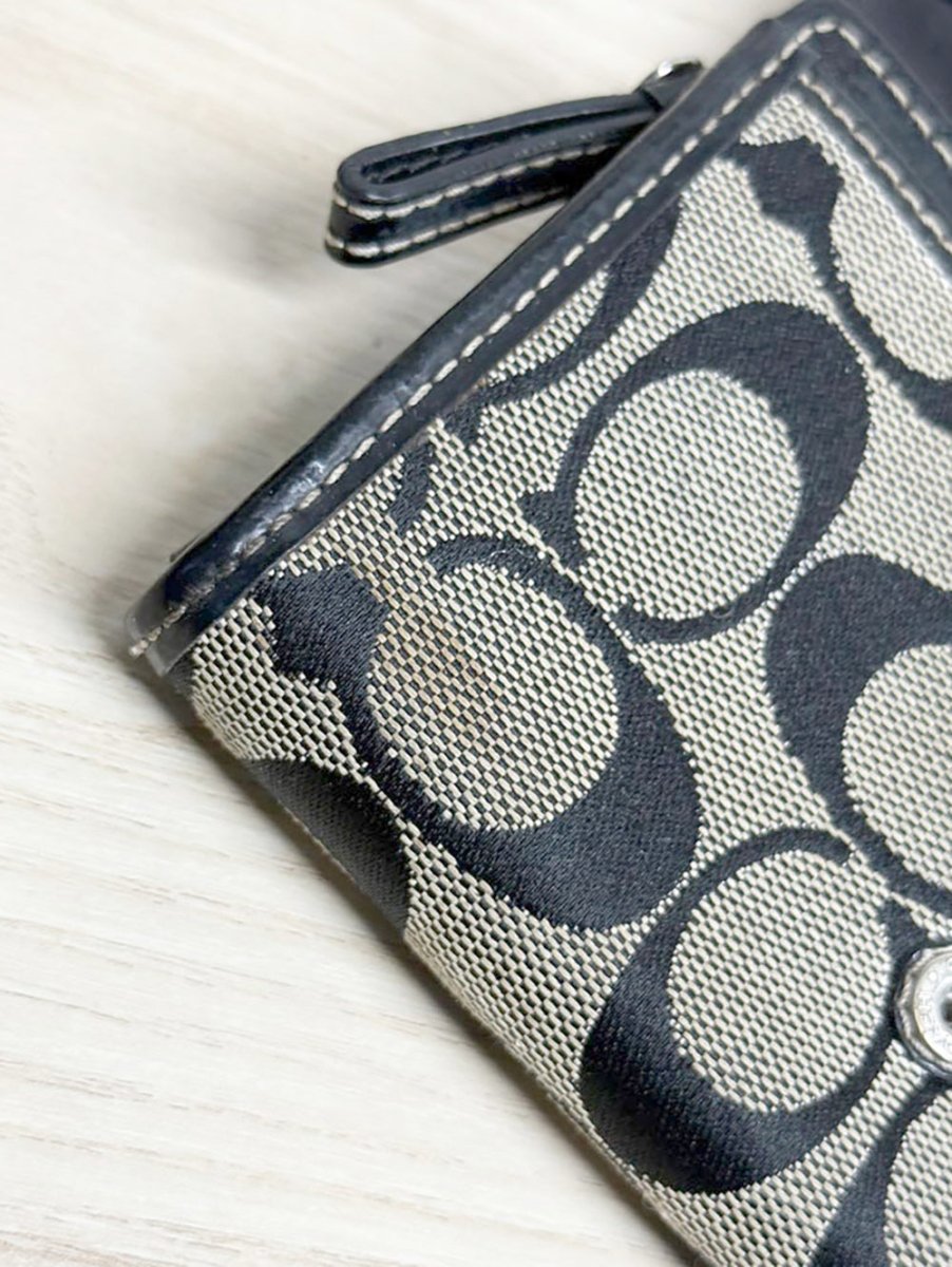 vintage coach leather and canvas monogram snap button wallet - good market thrift store