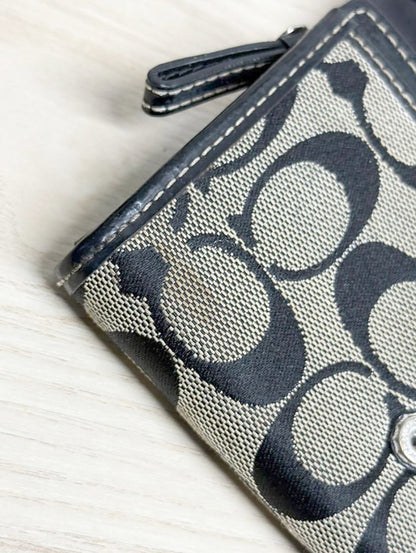 vintage coach leather and canvas monogram snap button wallet - good market thrift store